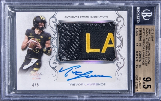2018 Leaf Army All-American Bowl Patch Autographs Silver Trevor Lawrence Signed Jersey Patch Rookie Card (#04/05) - BGS GEM MINT 9.5